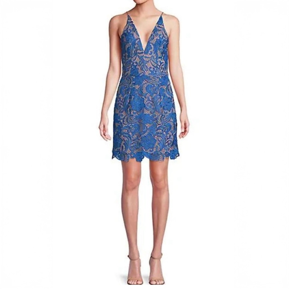 Dress The Population Allie Lace Mini Dress In Cobalt Blue, Size S